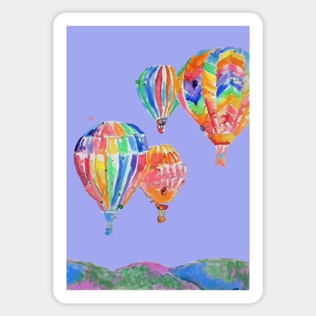 Hot Air Balloon Watercolor Painting on Lavender Purple Balloons Sticker by SarahRajkotwala